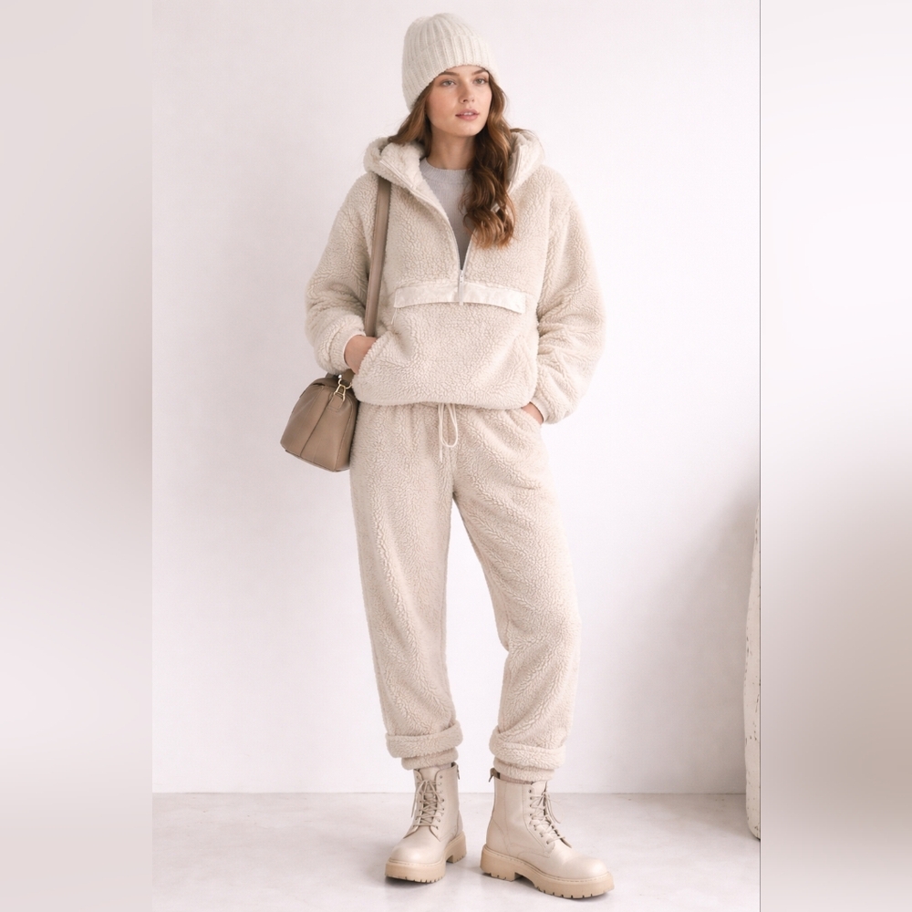 Urban Heritage Cream Teddy Jacket with Hood